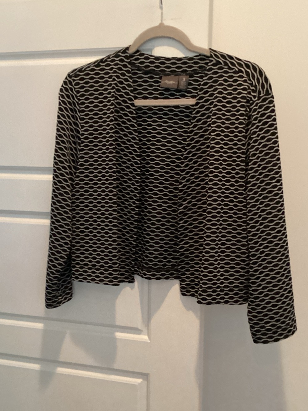 Chico's Black and White Patterned Open-Front Jacket